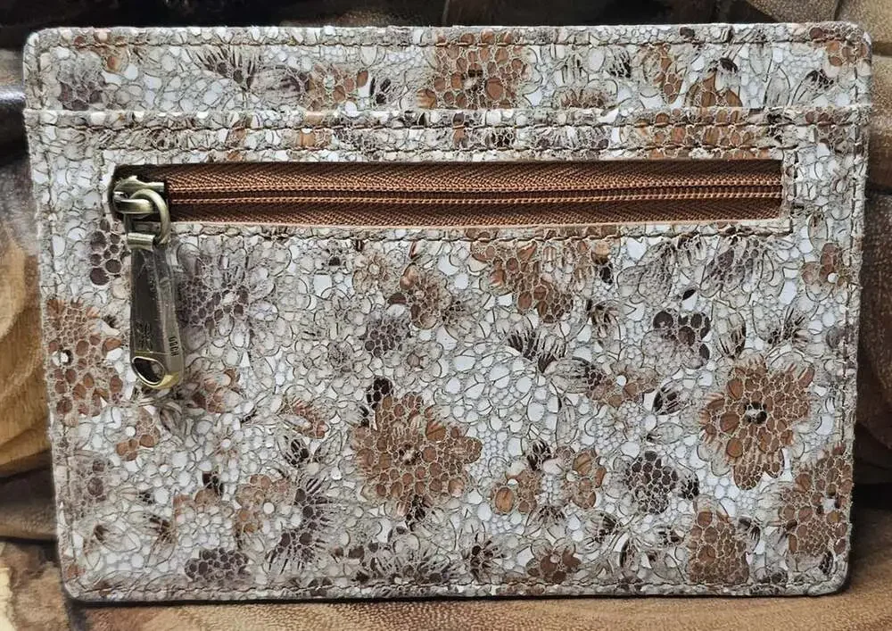 Hobo International Euro Slide Leather Card Passport Wallet Sepia Bloom Print